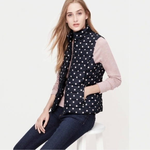 Colebrook Essentials LOFT black and white polka dot puffer vest size small NEW - Picture 1 of 15